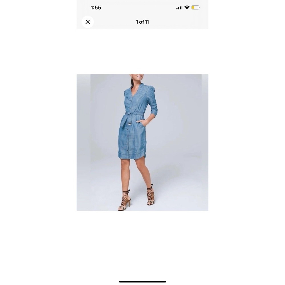Women's White House Black Market 3/4 Sleeve Soft Denim Blue Dress Size 6